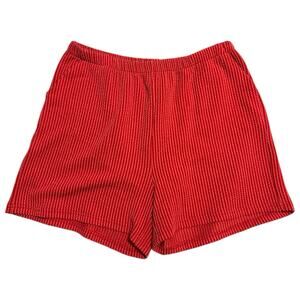 Zenana Red Ribbed Knit High Waist Lounge Shorts Women's M Elastic Waist Comfy